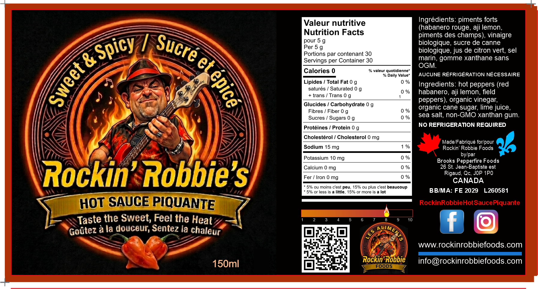 Rockin' Robbie Hot Sauce Piquante - Hot / Fort (6-Pack)