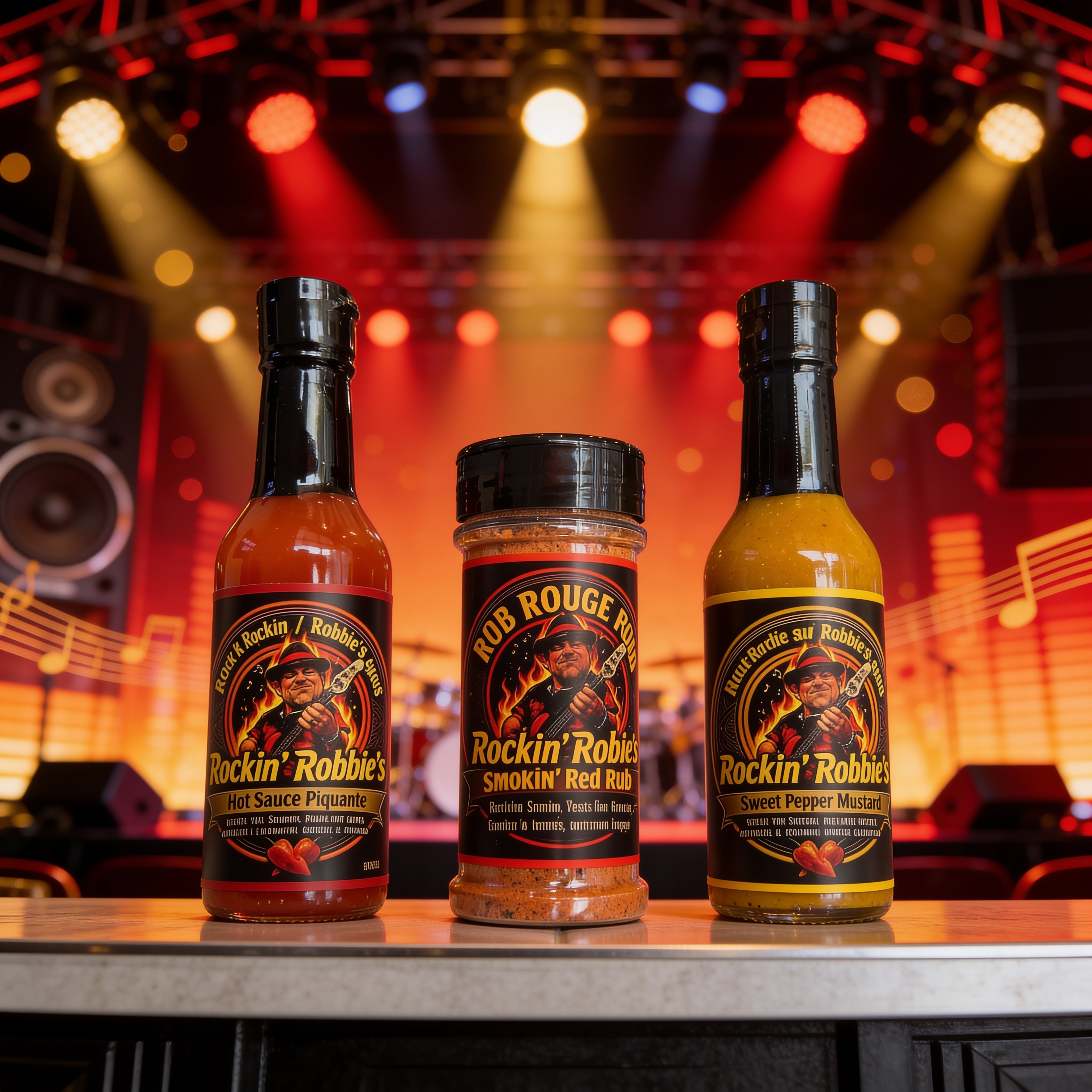 Rockin' Robbie Mixed Sample Pack (Original Hot / Fort, Sweet Mustard & Smokin' Red Rub)