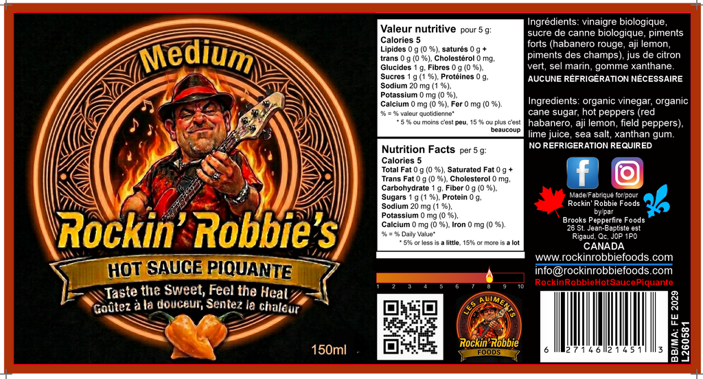 **NEW** Rockin’ Robbie’s Hot Sauce Piquante - Medium (FREE LOCAL PICKUP)